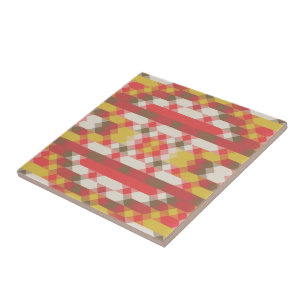 Azulejo De Cerâmica amarelo salmão e geométrico branco