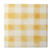 Amarelo Suave Floral Xadrez Aquarela