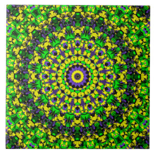 Azulejo De Cerâmica Amarelo, verde, Mandala roxo