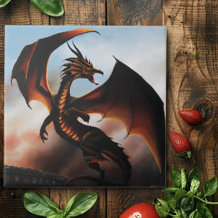 Azulejo De Cerâmica Amber Dragon Fantasy