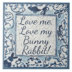 Azulejo De Cerâmica Ame-Me, Ame O Meu Coelho Delft Blue Dedham