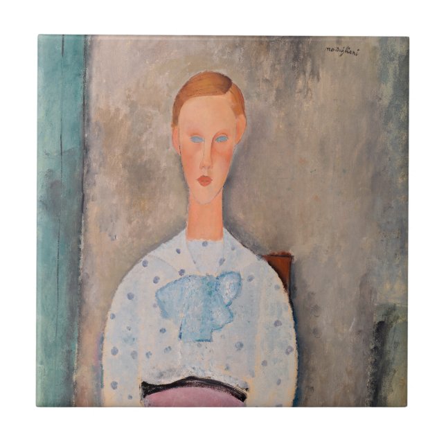 Azulejo De Cerâmica Amedeo Modigliani - Garota com uma blusa Polka-Dot (Frente)