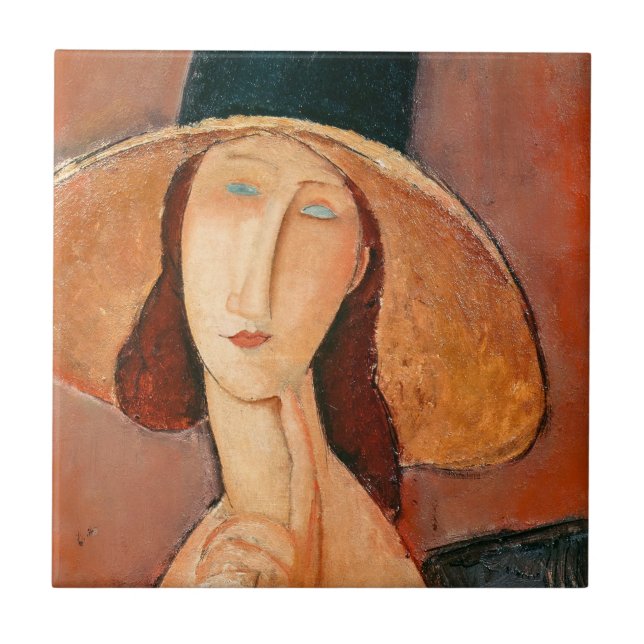 Azulejo De Cerâmica Amedeo Modigliani - Jeanne Hebuterne em Grande Cha (Frente)
