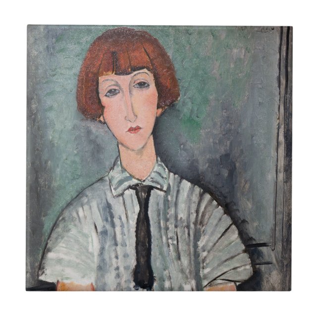Azulejo De Cerâmica Amedeo Modigliani - Menina em uma Blusa Strike (Frente)