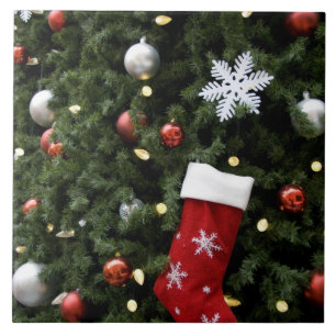 Azulejo De Cerâmica América do Norte. Condecorações de Natal na árvore