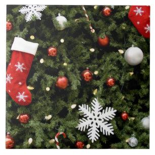 Azulejo De Cerâmica América do Norte. Condecorações de Natal na árvore