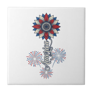 Azulejo De Cerâmica América Patriótica Flor Fogos de Artifício Design