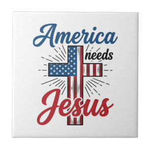 Azulejo De Cerâmica America Precisa de Jesus Camisa Patriótica da Cruz