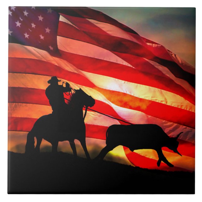 Azulejo De Cerâmica American Cowboy Steer Roping (Frente)