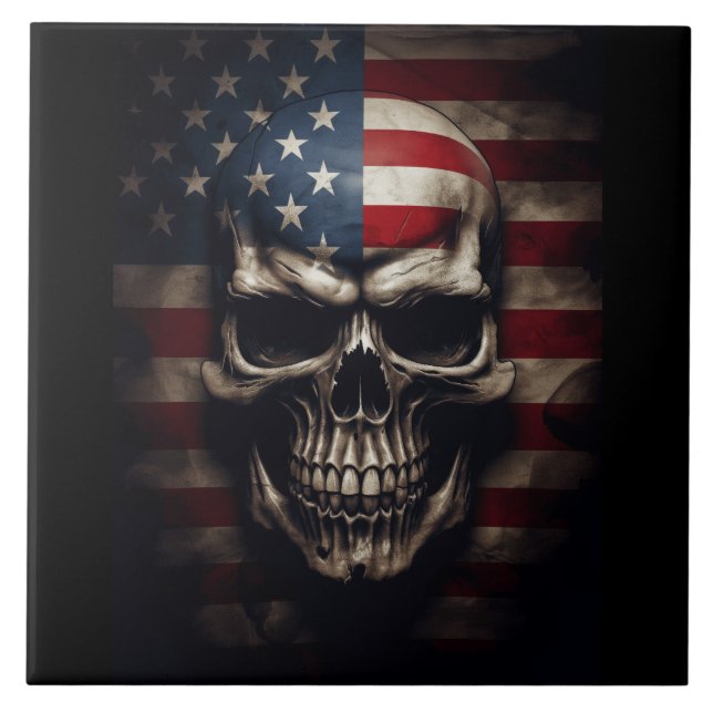 Azulejo De Cerâmica American Flag Skull (Frente)