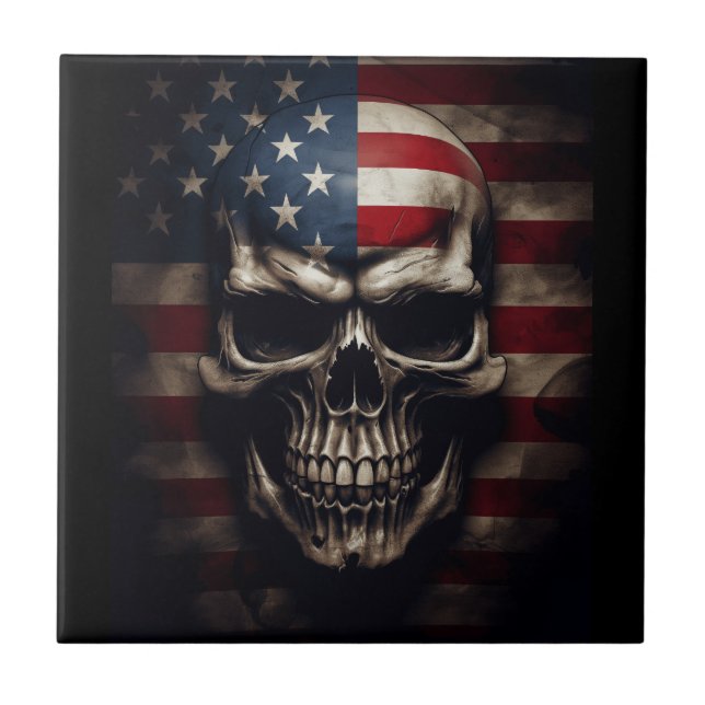 Azulejo De Cerâmica American Flag Skull (Frente)