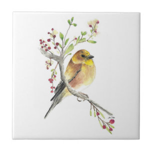 Azulejo de cerâmica American Goldfinch Bird Waterc