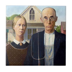 Azulejo De Cerâmica American Gothic Classic Painting Grant Wood