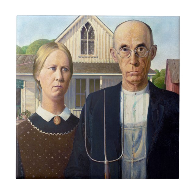 Azulejo De Cerâmica American Gothic Classic Painting Grant Wood (Frente)