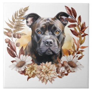 Azulejo De Cerâmica American Staffordshire Terrier Dog Autumn Wreath