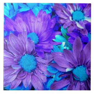 Azulejo De Cerâmica Ametist Purple e Turquesa Blue Daisies