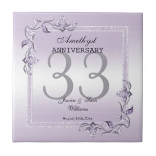 Azulejo De Cerâmica Ametyst Gem & Glitter 33º aniversário de casamen