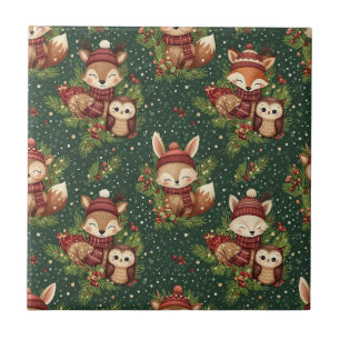 Azulejo De Cerâmica Amigos Fofos da Floresta de Inverno – Animais de F