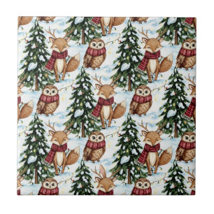 Azulejo De Cerâmica Amigos Fofos da Floresta de Inverno – Animais de F