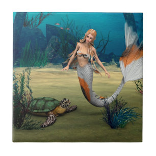 Azulejo De Cerâmica Amigos Sereia e Tartaruga