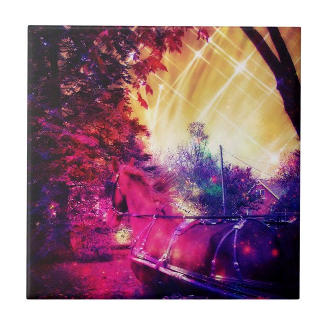 Azulejo De Cerâmica Amish Horse and Buggy, Edição Espacial (Frente)