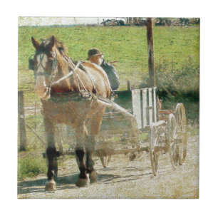Azulejo De Cerâmica Amish Horse e Carrinho