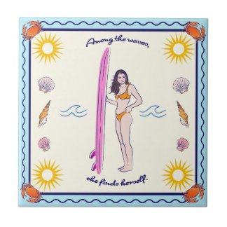 Azulejo De Cerâmica "Among the waves, she finds herself."