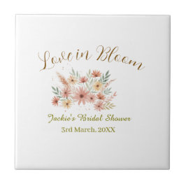 Azulejo De Cerâmica amor boho laranja em flor nome chá de noiva retrô