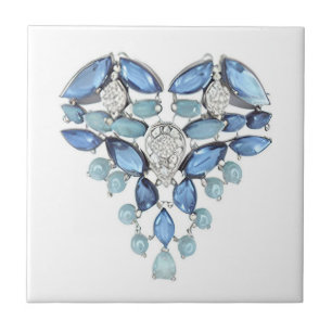 Azulejo De Cerâmica Amor coração de diamante azul-aquamarino