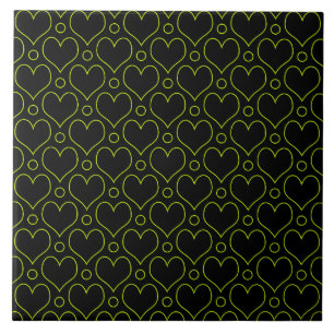 Azulejo De Cerâmica Amor Corações e Bolinhas padrão no Verde limão