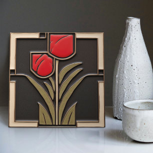 Azulejo De Cerâmica Amor de Tulipa Flores Vermelhas Abstratas Decoraçã