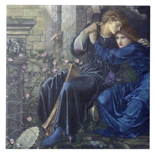 Azulejo De Cerâmica Amor entre as ruínas (por Edward Burne-Jones) (Frente)