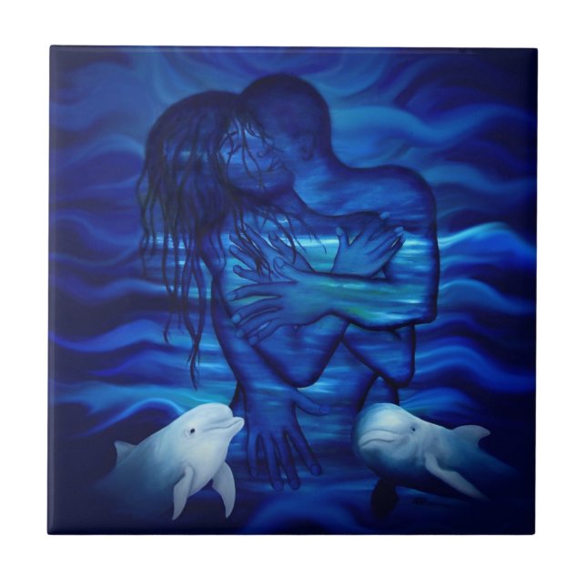Azulejo De Cerâmica Amor, Passion act - par com Dolphin pair (Frente)