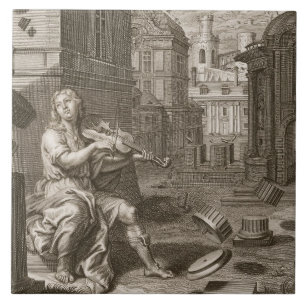 Azulejo De Cerâmica Amphion constrói as paredes de Thebes pela músic