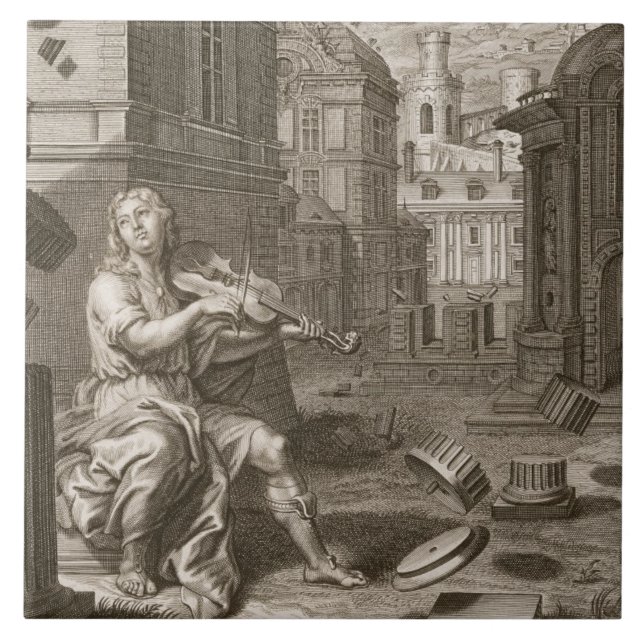 Azulejo De Cerâmica Amphion constrói as paredes de Thebes pela música (Frente)