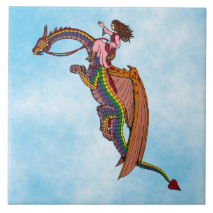 Azulejo De Cerâmica Andando pelo Dragão Arco-Íris