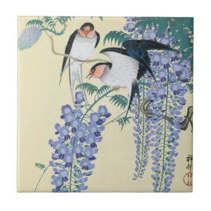 Azulejo De Cerâmica Andorinhas e Wisteria por Ohara Koson