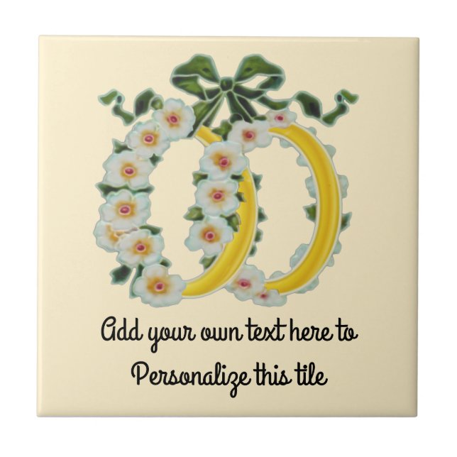 Azulejo De Cerâmica Anéis duplos de marfim e flores repro (Frente)