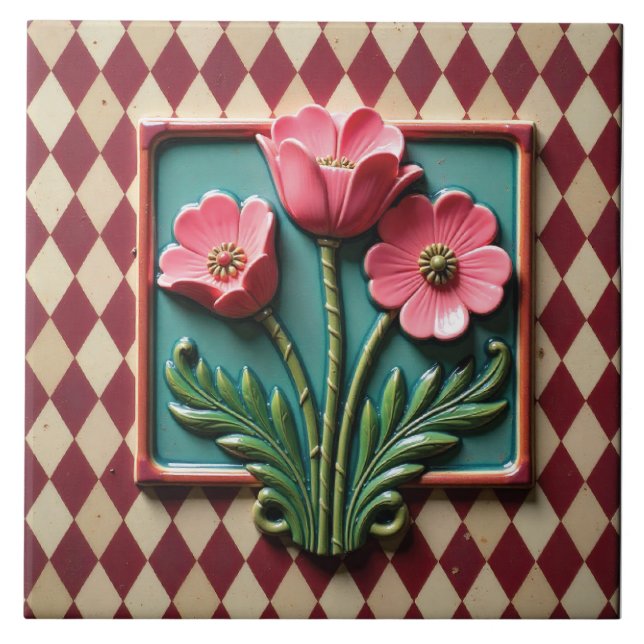 Azulejo De Cerâmica Anêmonas Cor-de-Rosa de Argyle (Frente)