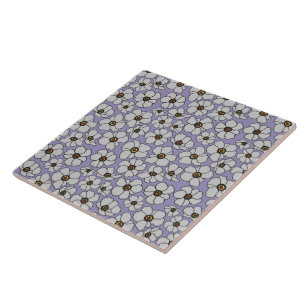 Azulejo De Cerâmica Anemones Brancas em Lavanda