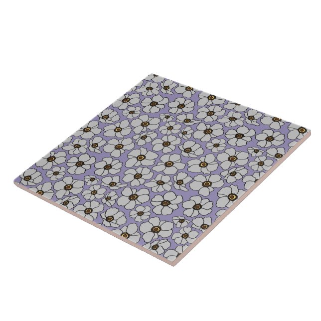 Azulejo De Cerâmica Anemones Brancas em Lavanda (Lateral)
