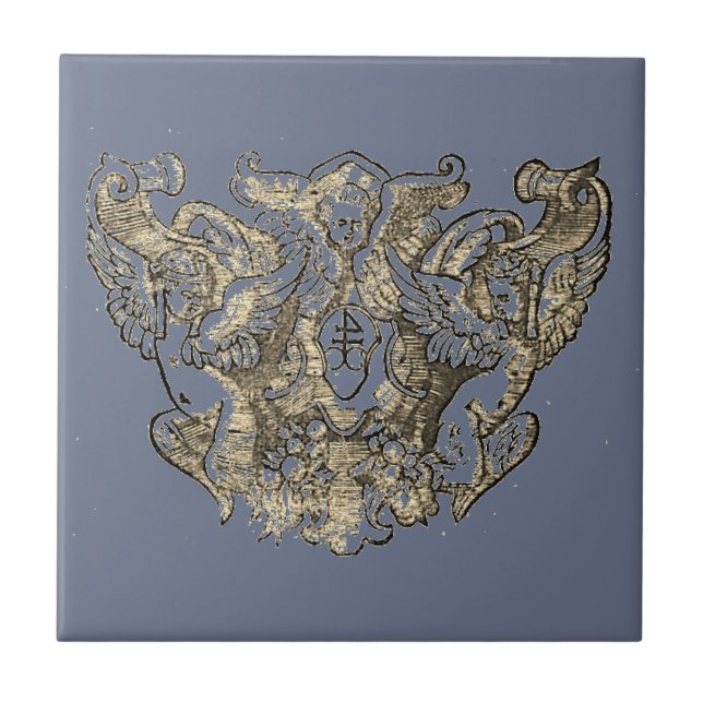 Azulejo De Cerâmica Angel – Angels – Coat of arms Emblem baroque (Frente)