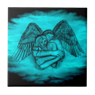 Azulejo De Cerâmica Angel Eros in Love, design preto e verde