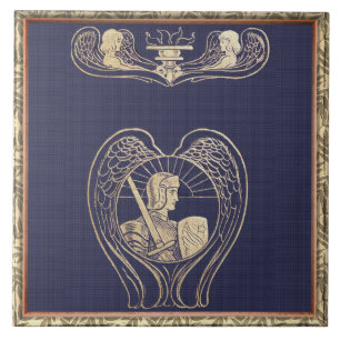 Azulejo De Cerâmica Angel Heraldry Com Espada