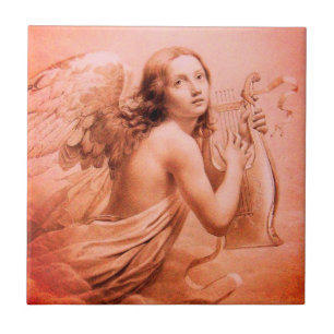Azulejo De Cerâmica ANGEL JOGANDO LYRA SOBRE AS NUVENS Vermelho Castan