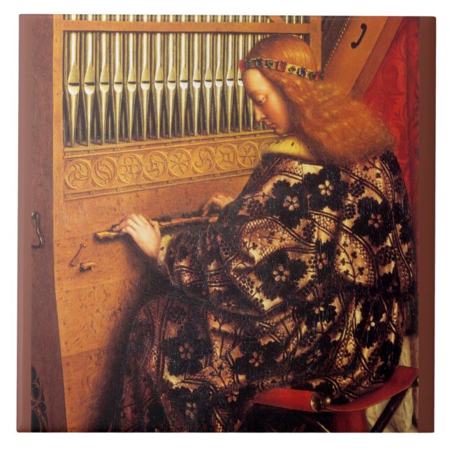 Azulejo De Cerâmica ANGEL JOGANDO ÓRGÃO, Música de Natal (Frente)