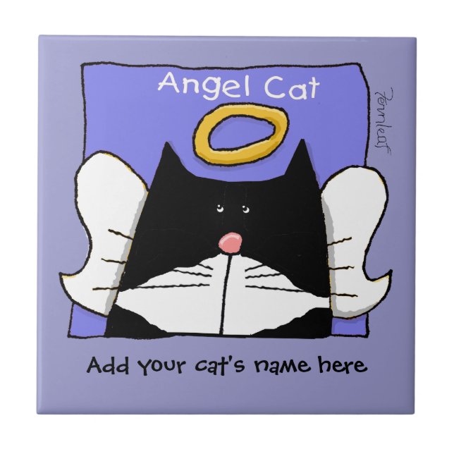 Azulejo De Cerâmica Angel Tuxedo Cat Personalize (Frente)