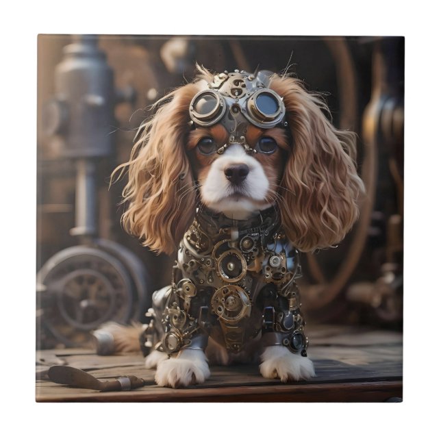Azulejo De Cerâmica Angelic Puppy Cavalier Spaniel Steampunked, (Frente)
