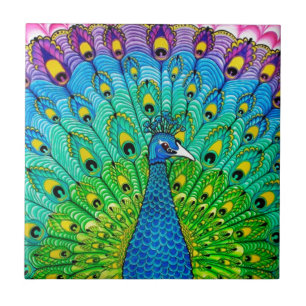 Azulejo De Cerâmica Animação de pássaros-pavão