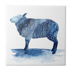 Azulejo De Cerâmica Animais Azuis-De-Cerrado-Cobalto - Ovinos